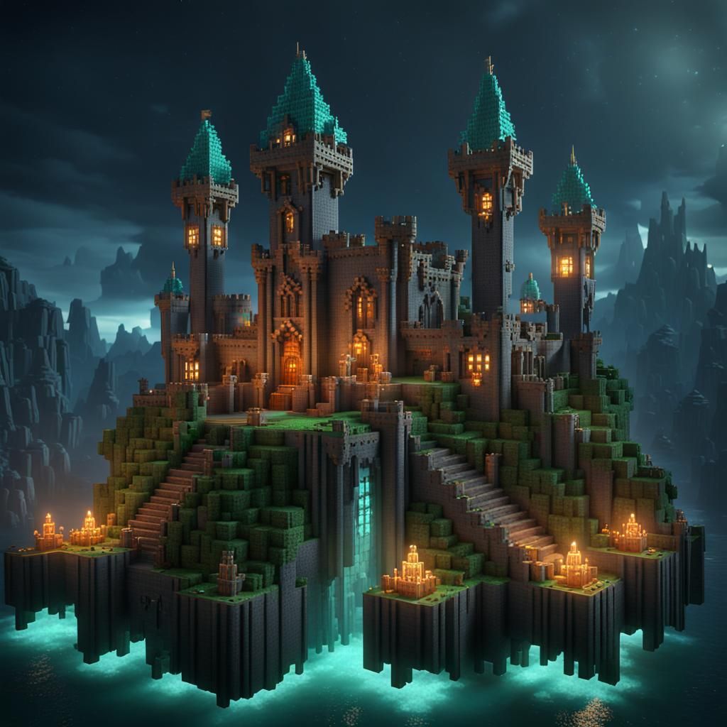Glass Block Minecraft Castle on Dark Island