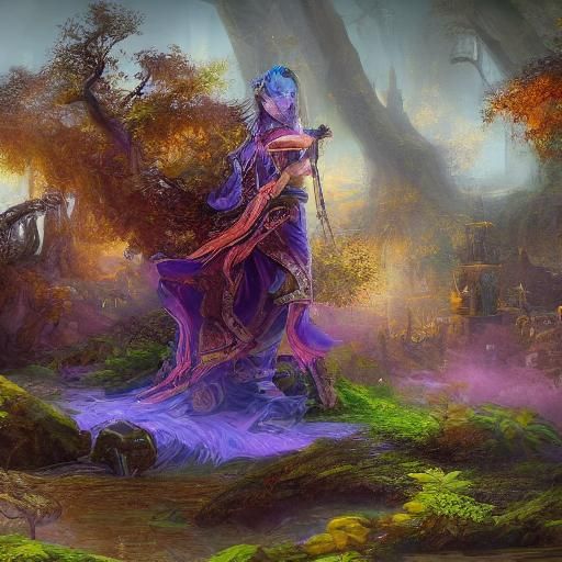 Mystical Forest NPC in Chinese Clothing, Oil Painting