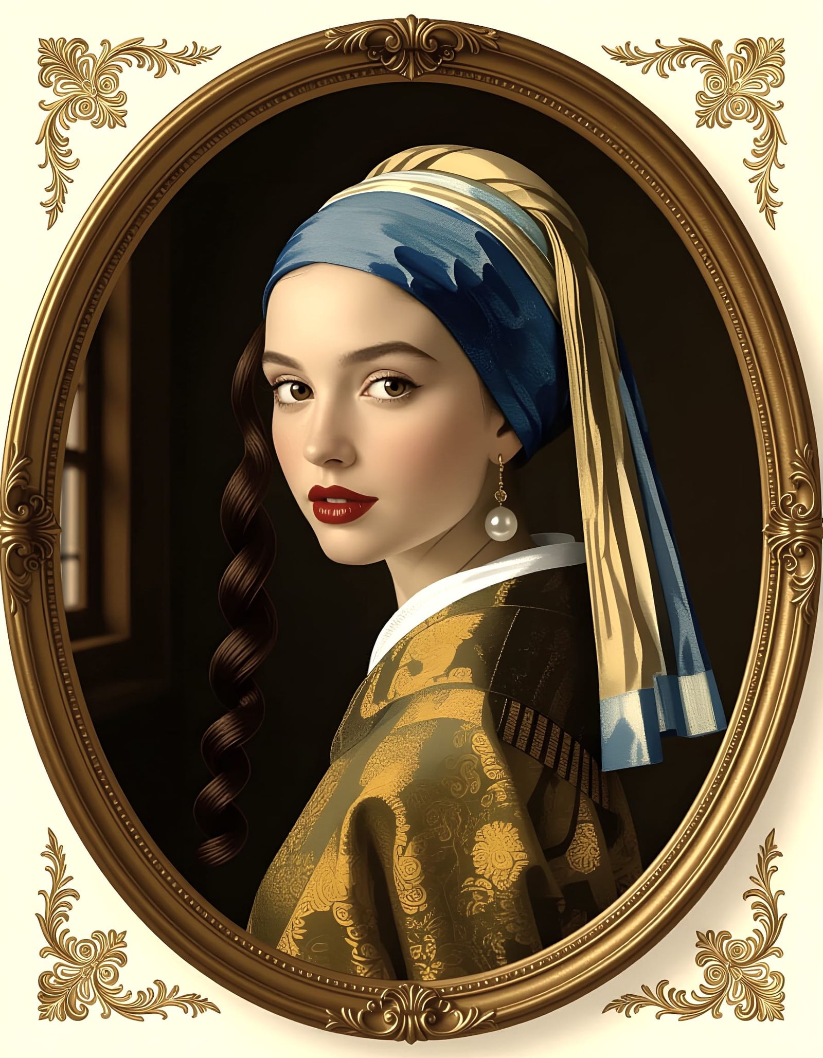 Portuguese Woman Reimagined as Vermeer's Pearl Earring Girl