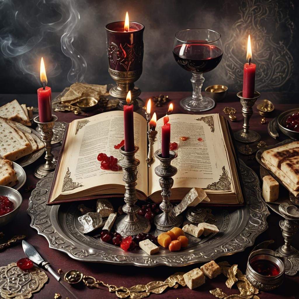 Magical Haggadah Book with Candles in Fantasy Art