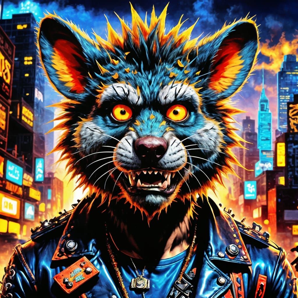 8-Bit Punk Rat Fink Mugshot, Detailed Digital Art