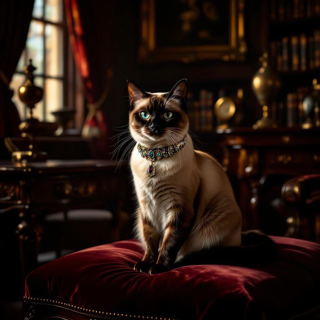 Regal Siamese Cat in Dramatic Chiaroscuro Study