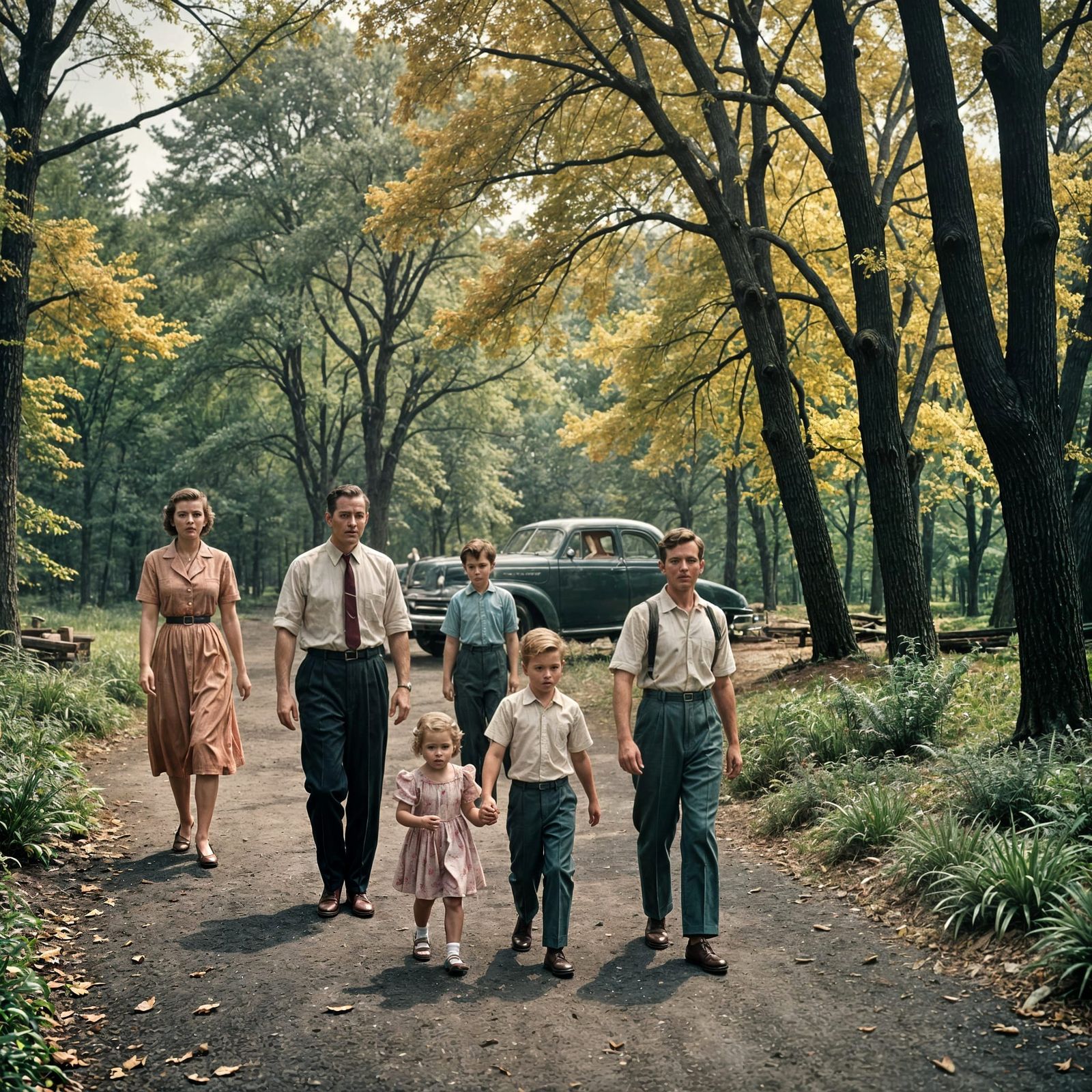1950s Family in Cinematic Film Still