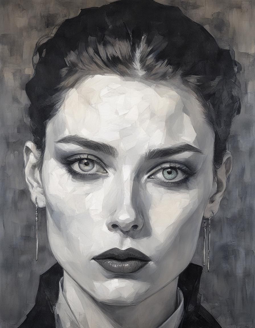 Goth Girl Portrait in High Contrast Impasto Style