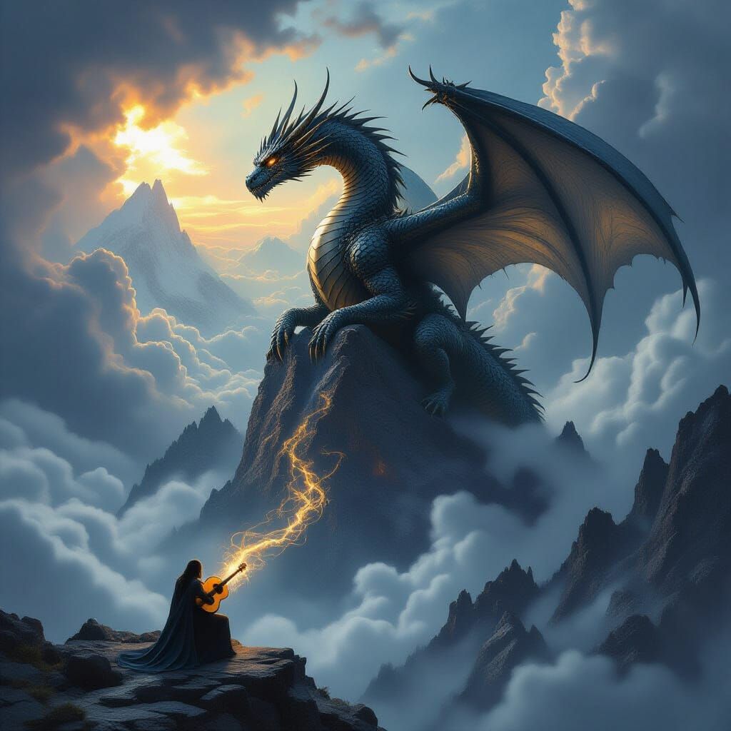 Ancient Dragon on Stormy Peak with Spectral Guitarist