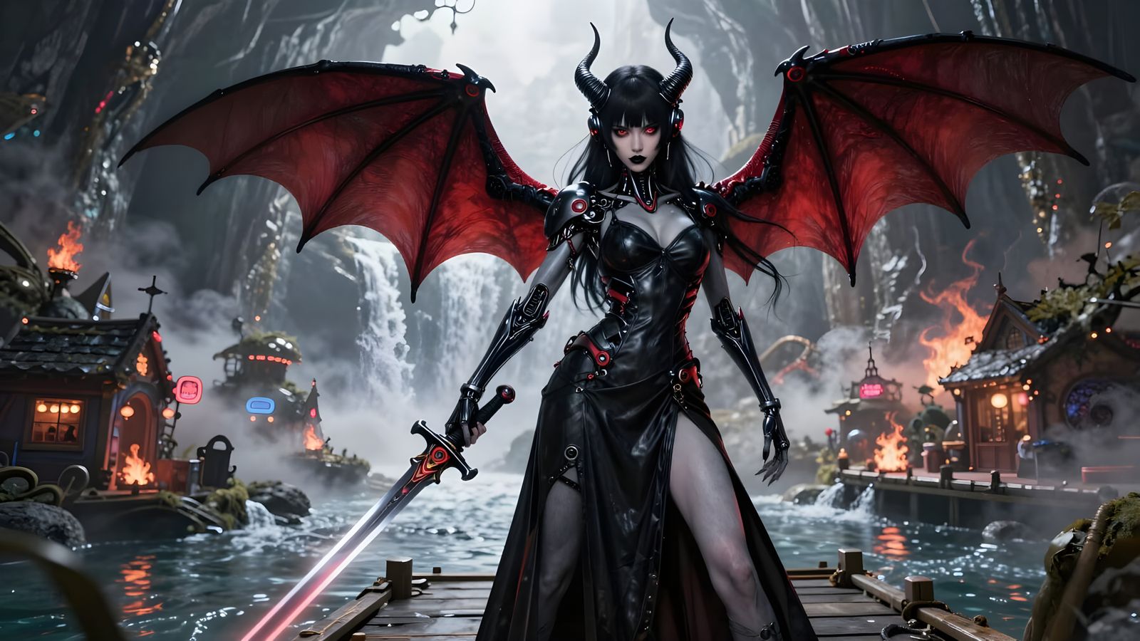 Biomechanical Cybernetic Woman with Laser Sword