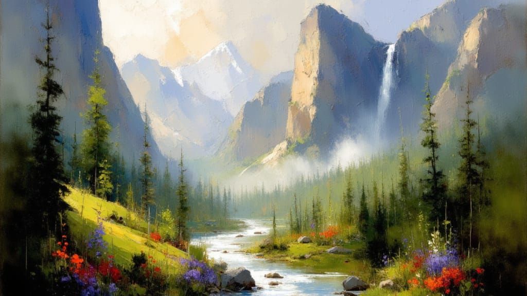 Dramatic River Valley Landscape in Luminist Style