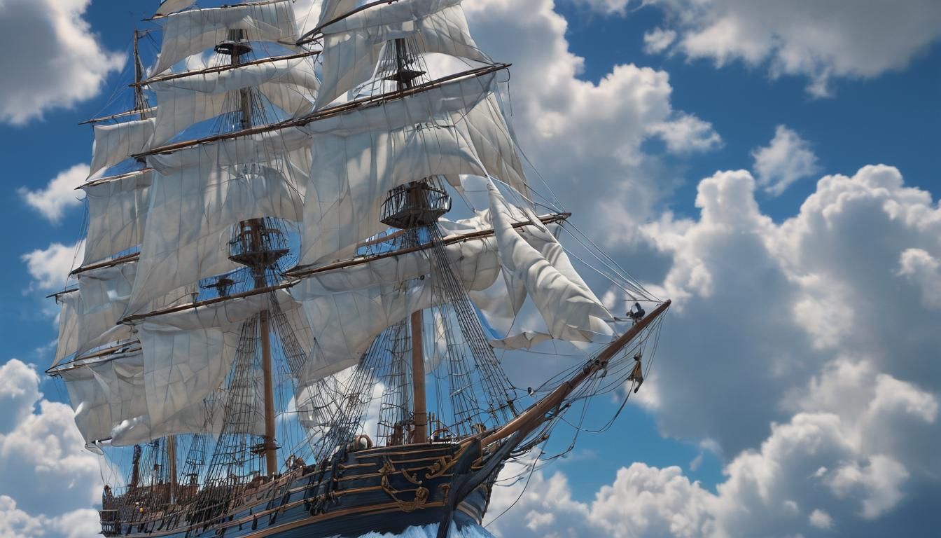 Majestic Tall Ship Sailing Through Clouds in Fantasy Art