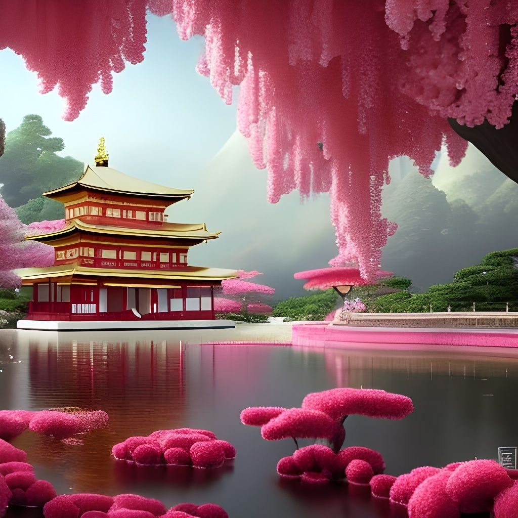 Fantasy Cherry Temple in Japanese Style