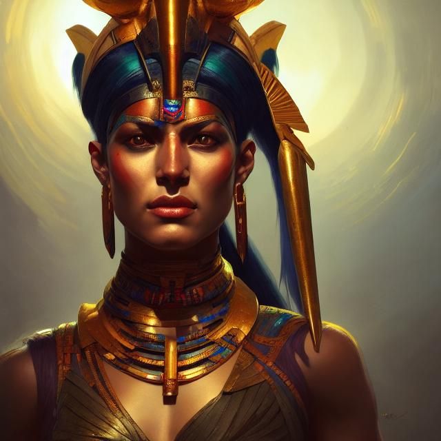 Fiery Egyptian Goddess Concept Art Portrait in Vibrant Triad...