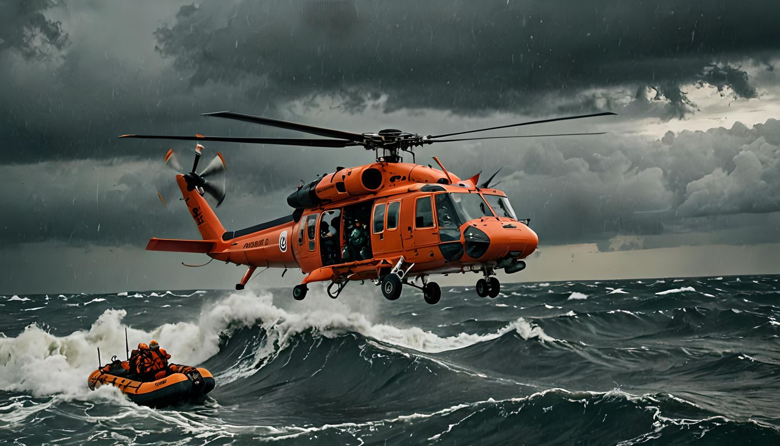Coast Guard Helicopter Rescue in Stormy Seas