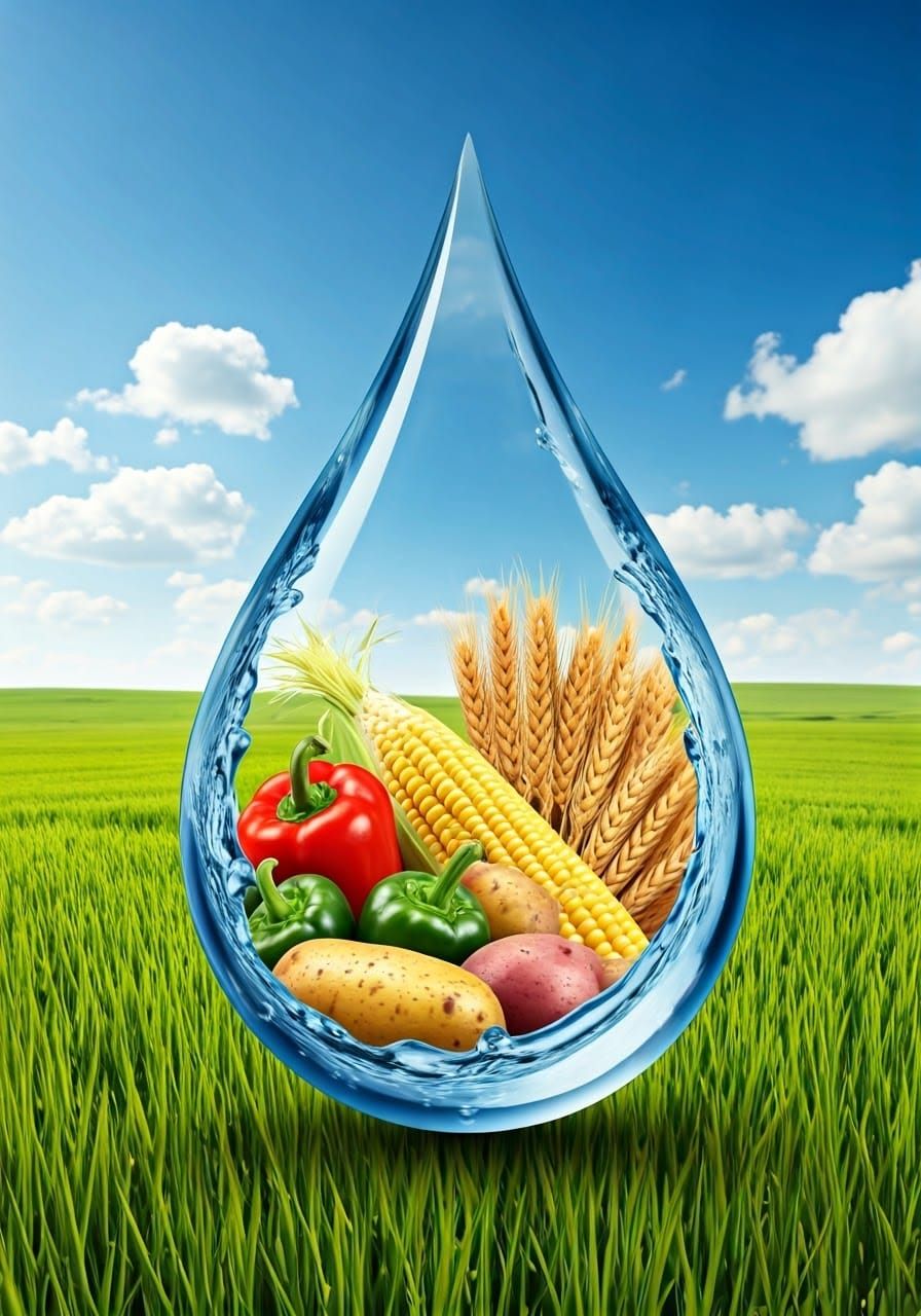 Glistening Water Droplet Reflecting Prairie Harvest