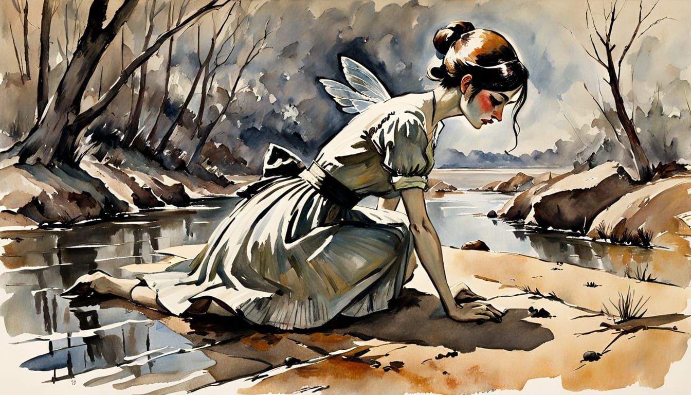 Gloomy Fairy in Watercolor Style