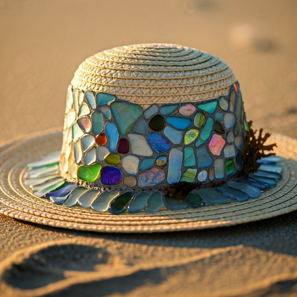 An elegant sun hat with a pattern of waves made entirely fro...