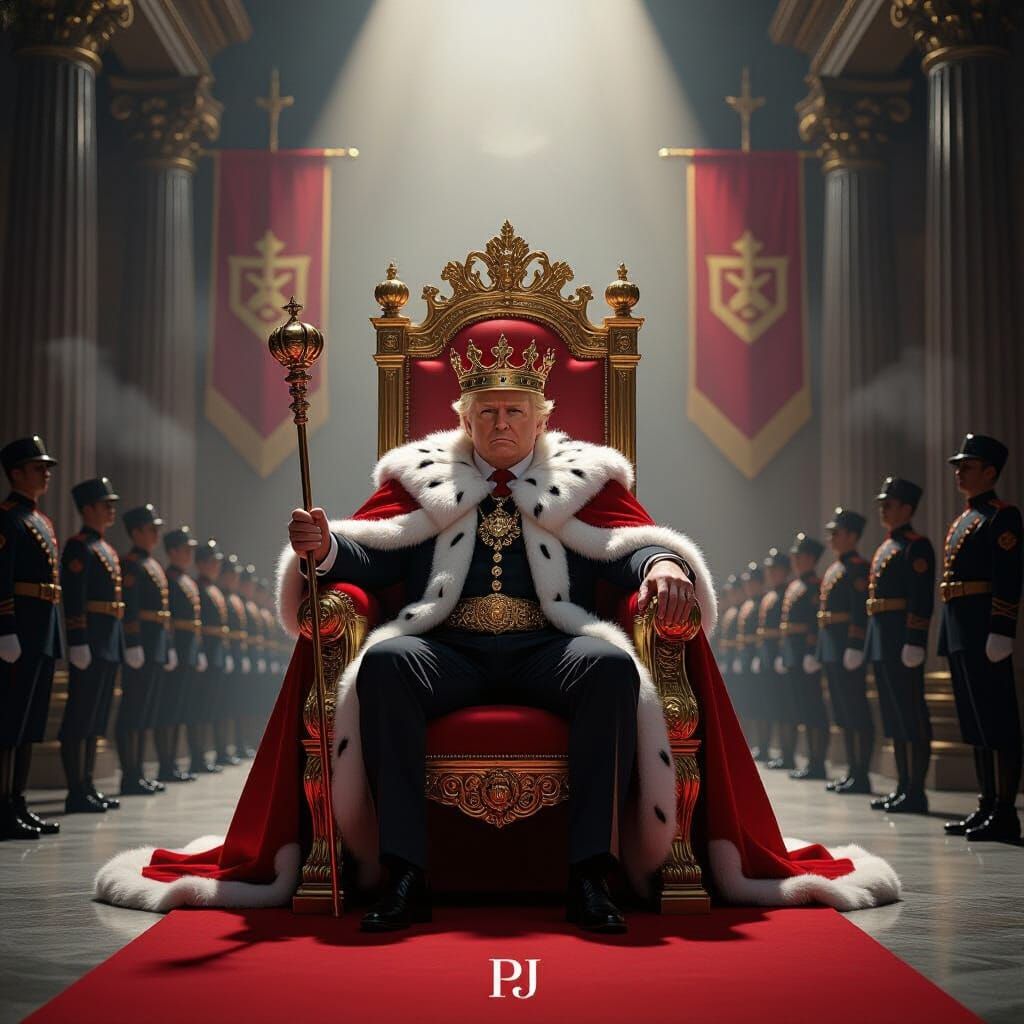 Satirical Portrait of Trump as Totalitarian King