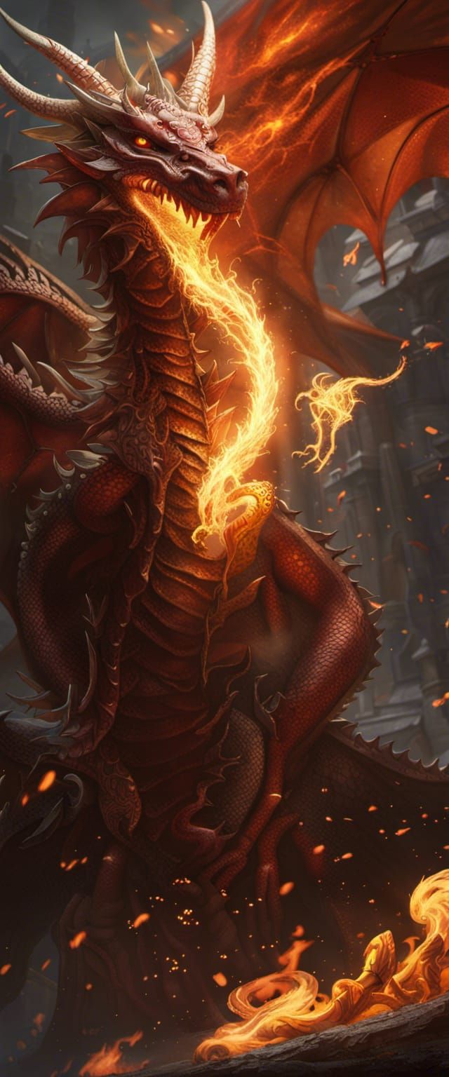 Dragon with Fire: Dark Fantasy Concept Art
