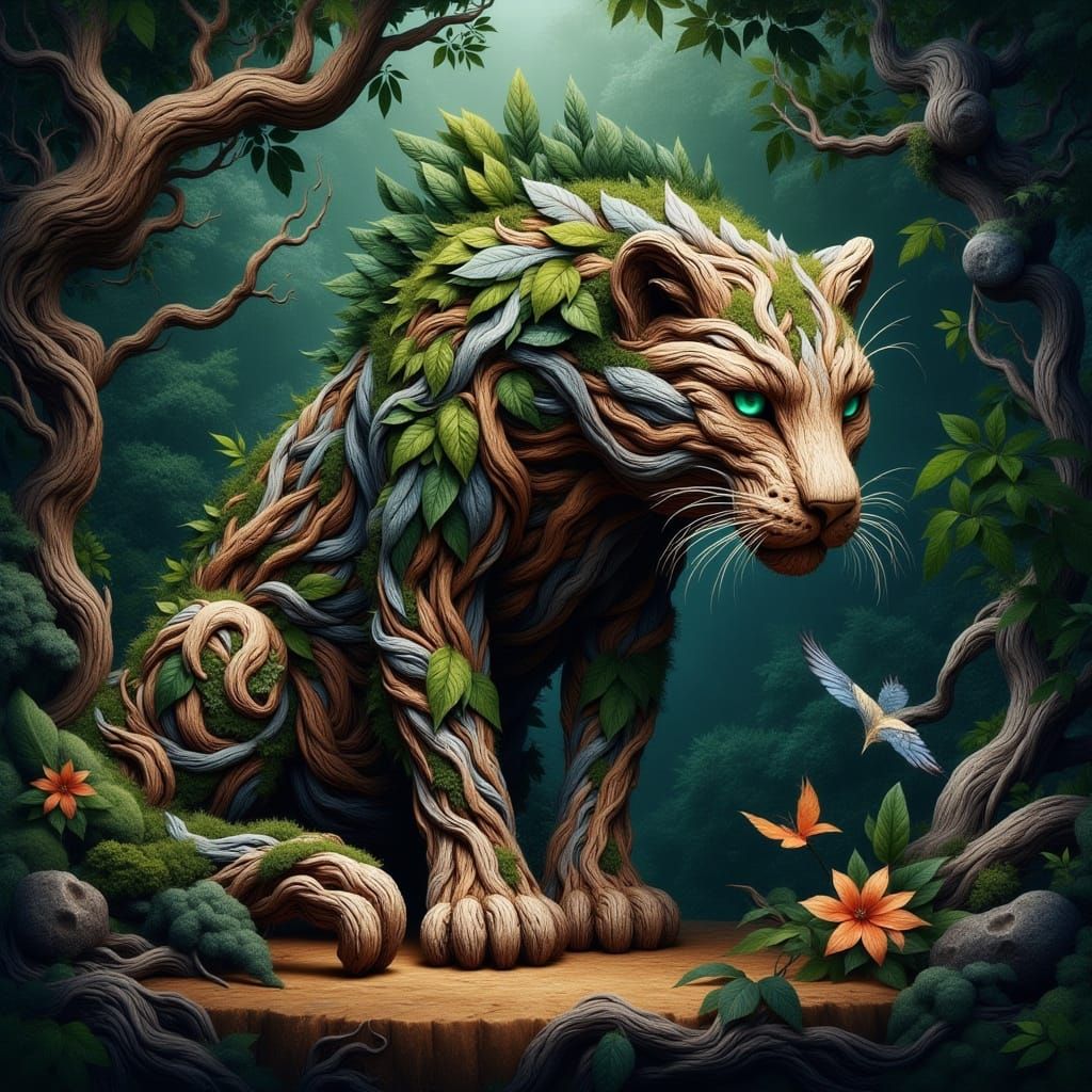 <lora:Terra Flux:1.0>, Leopard in a rainforest jungle