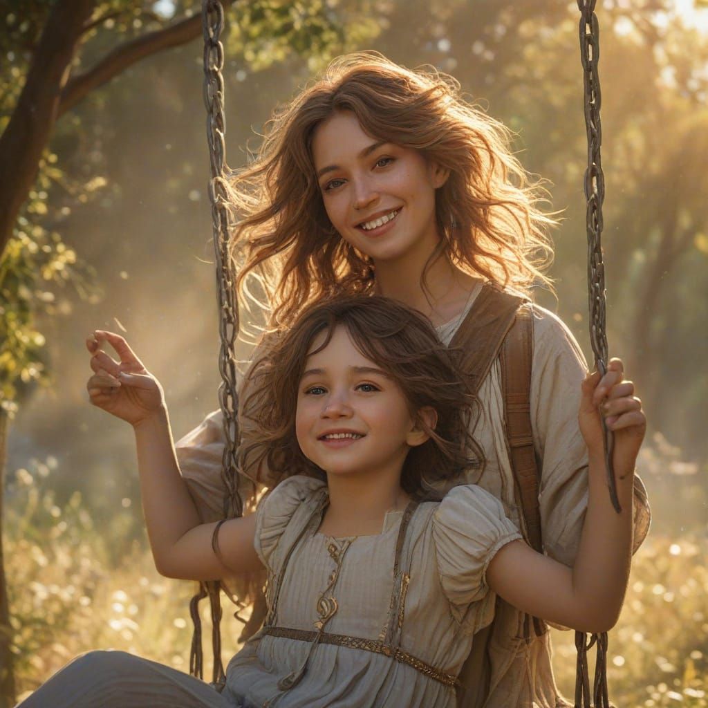 Hyper-Realistic Teenage Girl and Brother in Golden Hour