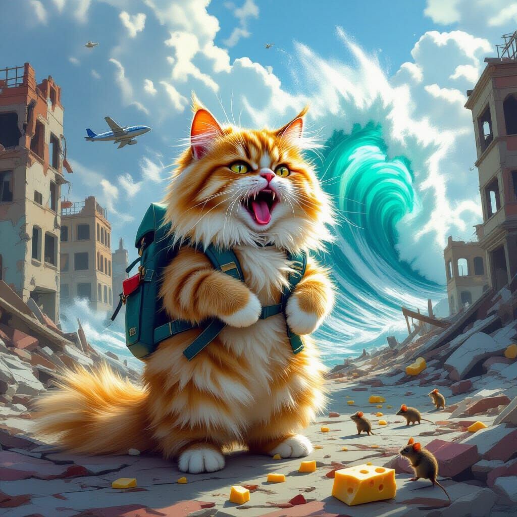 Persian Cat in Cheese City, Tachisme Style
