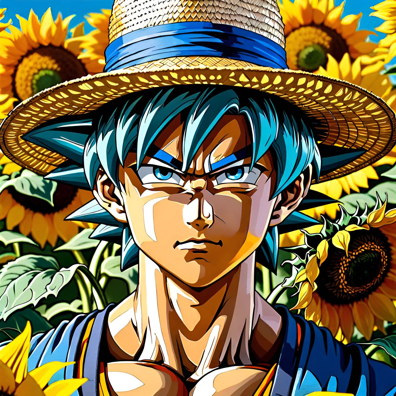 Goku in Sunflower Field as Expressive Portrait