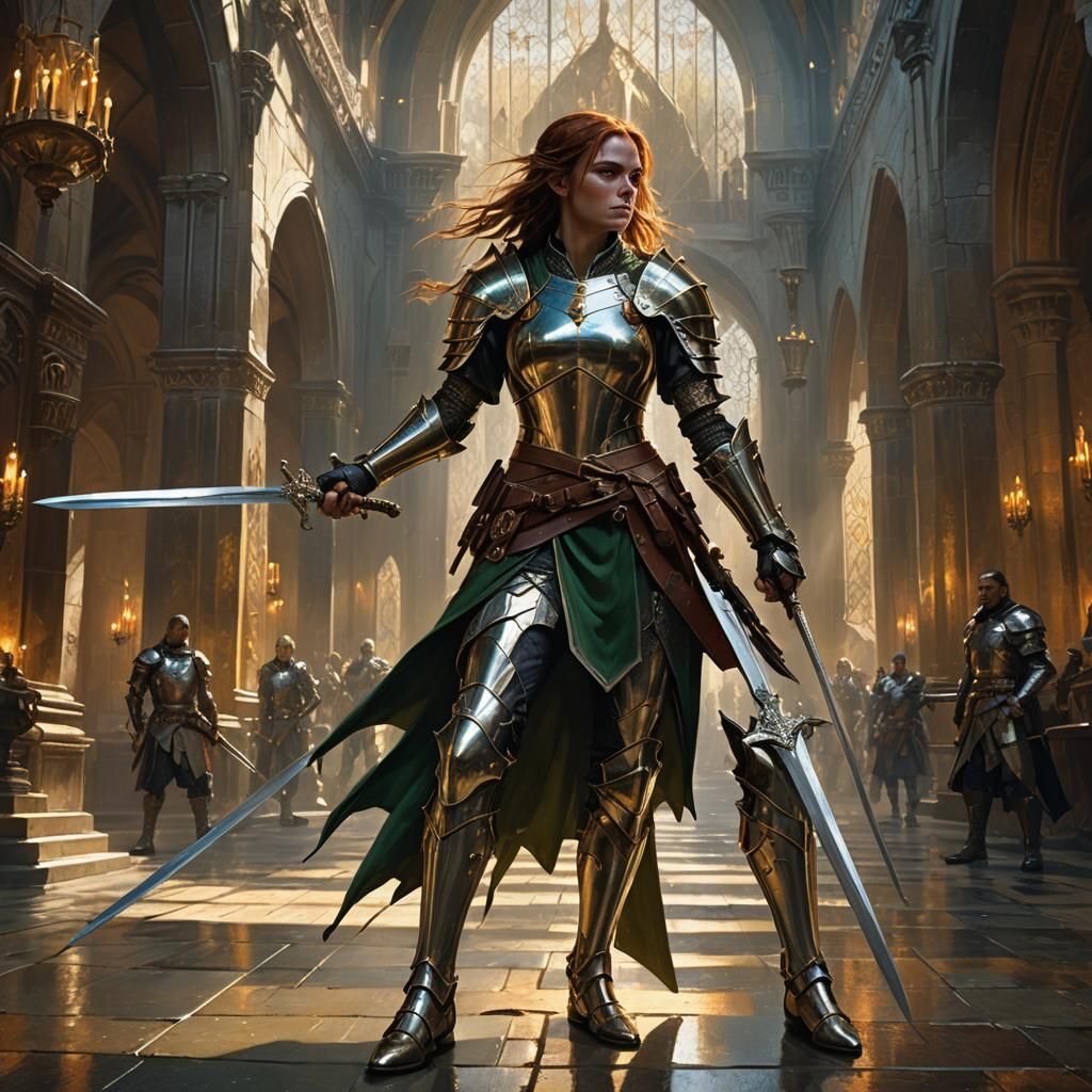 Half-Elf Cavalier in Grand Hall: Fantasy Concept Art