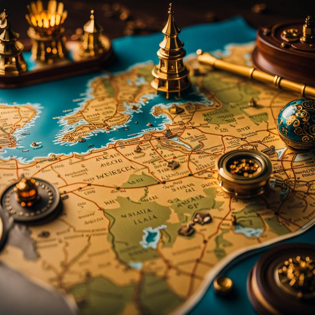 Detailed 3D Treasure Map in Fantasy Art Style