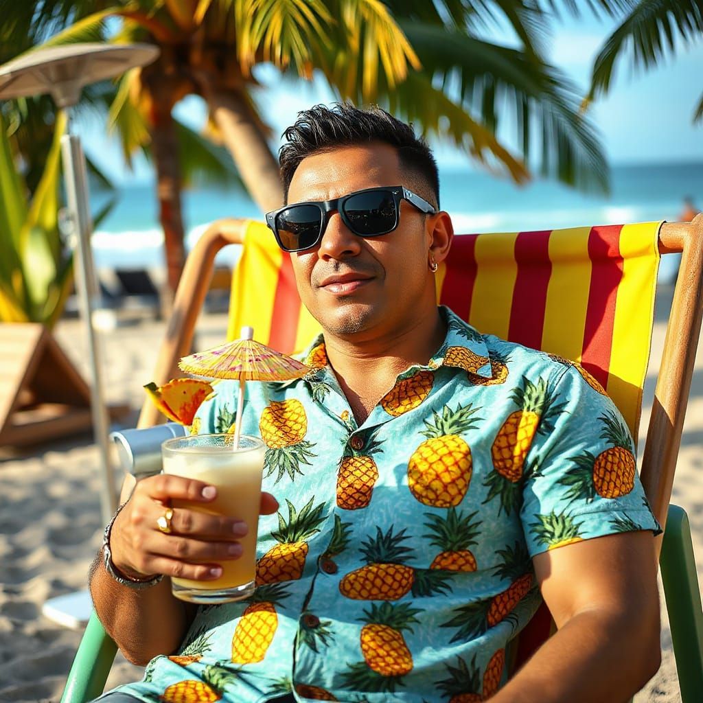 Tropical Latin American Man in Beachside Oasis