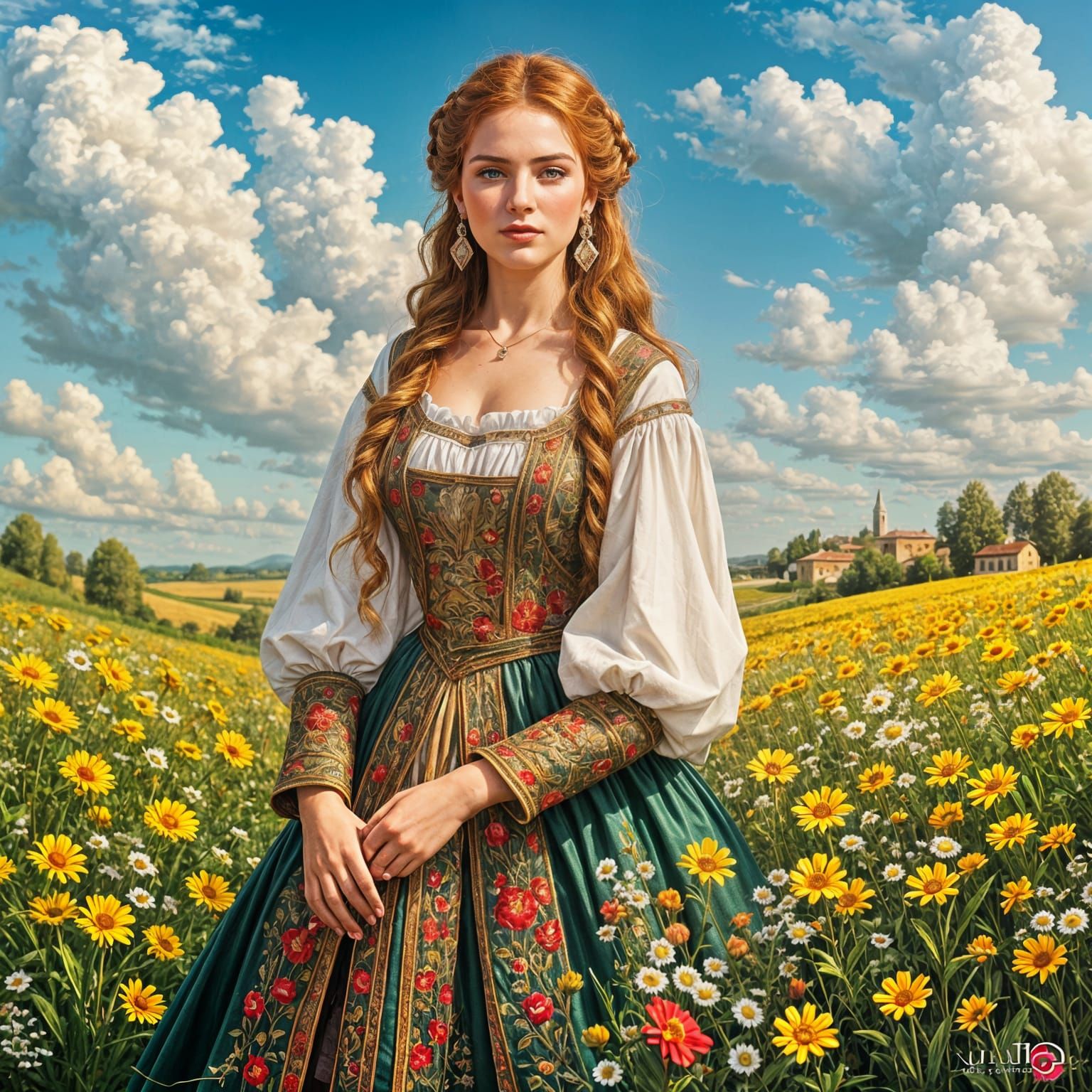 Beautiful Blonde Girl in Traditional Polish Costume Stands i...