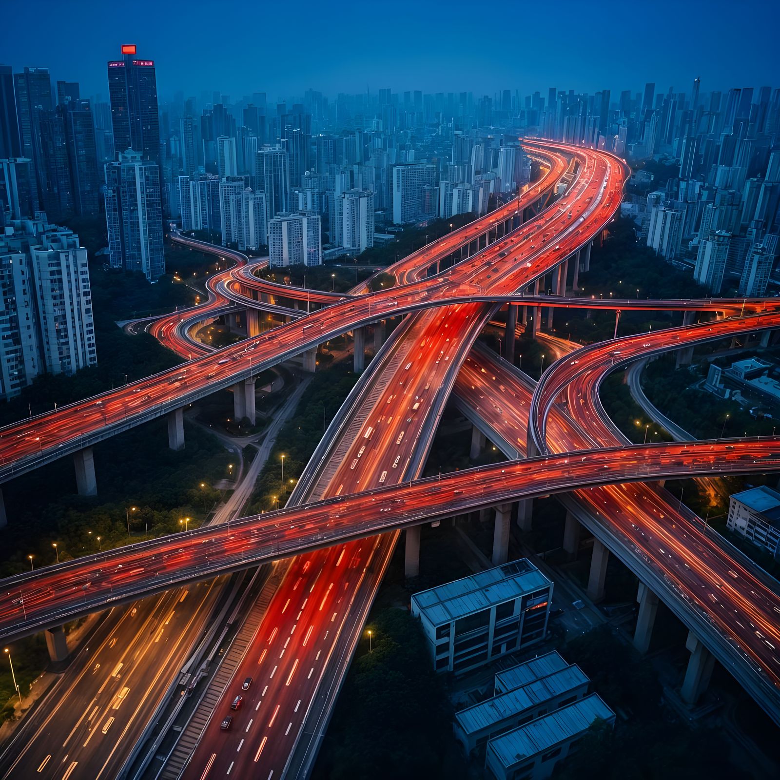 Panoramic View of a Complex Chinese City Highway System