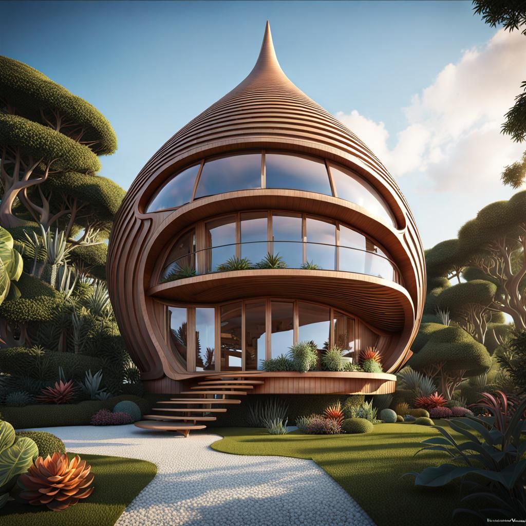 Surreal Murex Shell Home: 3D Architectural Rendering