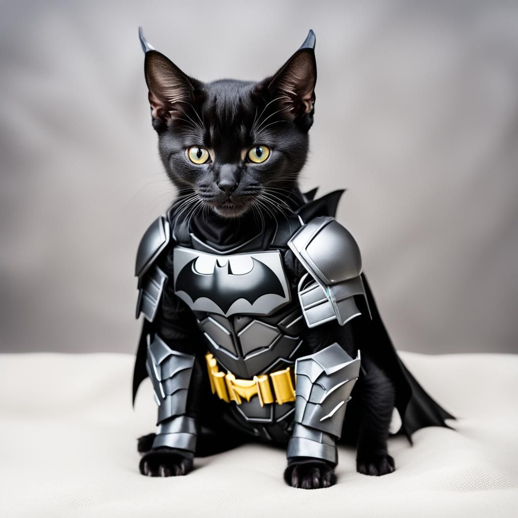 Kitten in Batman Armor Full Body Photo