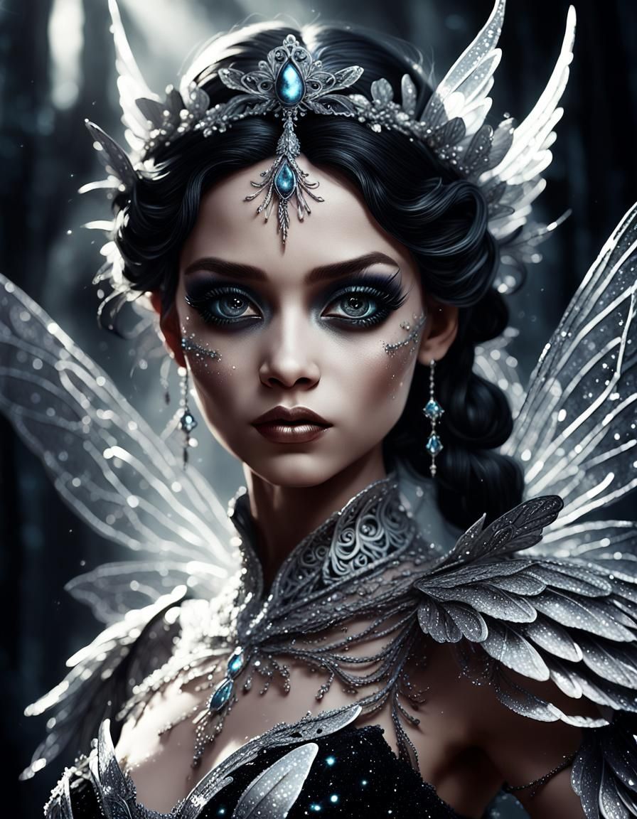 Dark Fairy Portrait in Film Noir Style