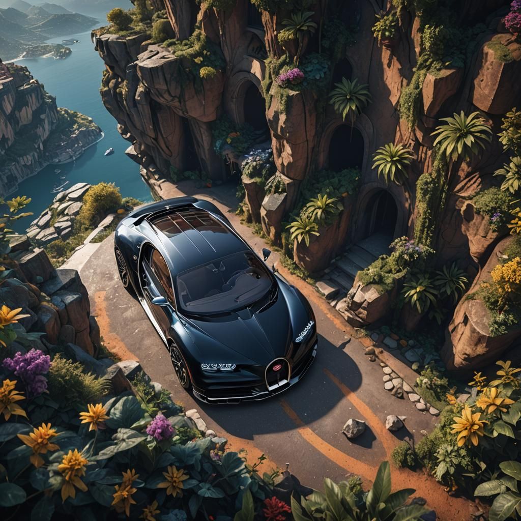 Detailed Matte Painting of Bugatti Chiron in 4K