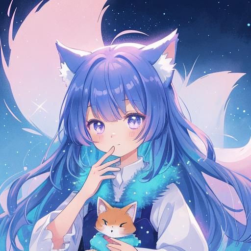 Enchanted Anime Fox in Sparkling Moonlight