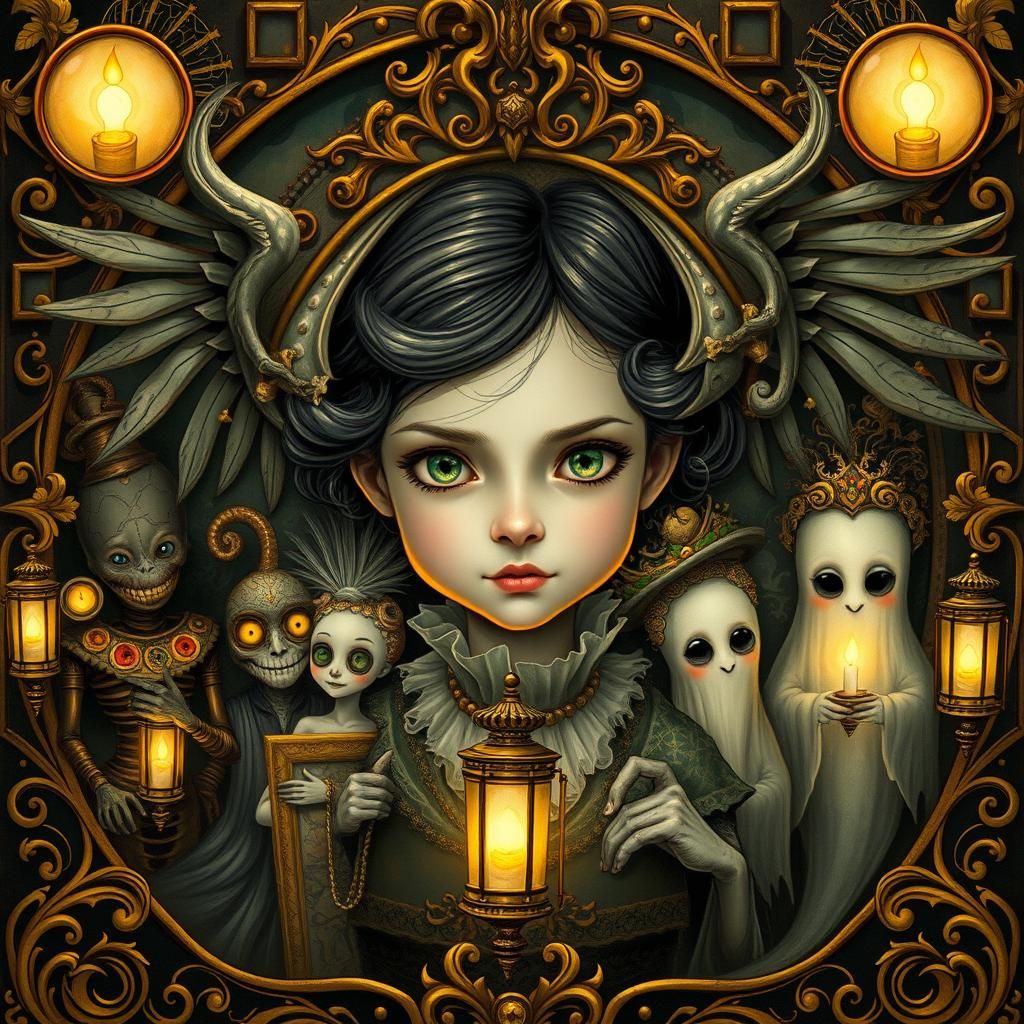 Steampunk Girl in Ornate Art Nouveau Frame