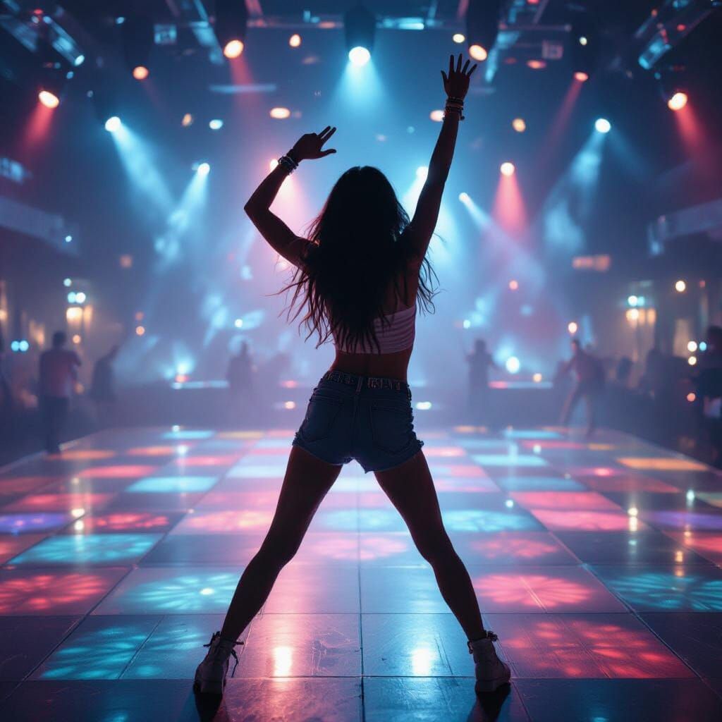 Girl Dancing in Empty Disco: Cinematic Film Still
