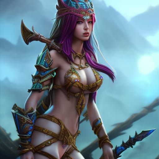 Bikini Elf Warrior Girl: Detailed Fantasy Art