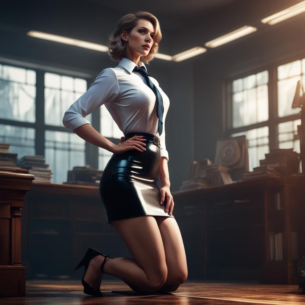 Woman in Latex Skirt, Hyperdetailed 8K Render