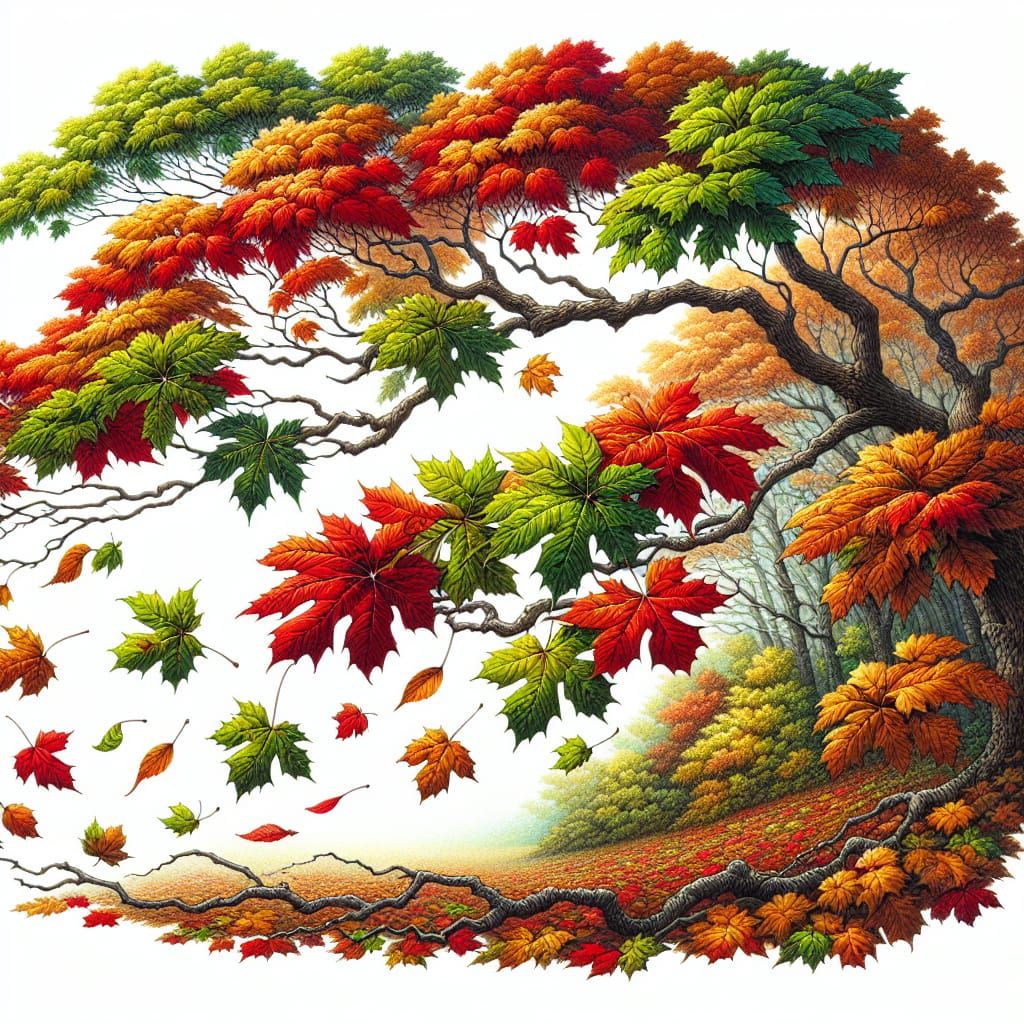 Vibrant Autumn Leaves Falling in Peaceful Scene
