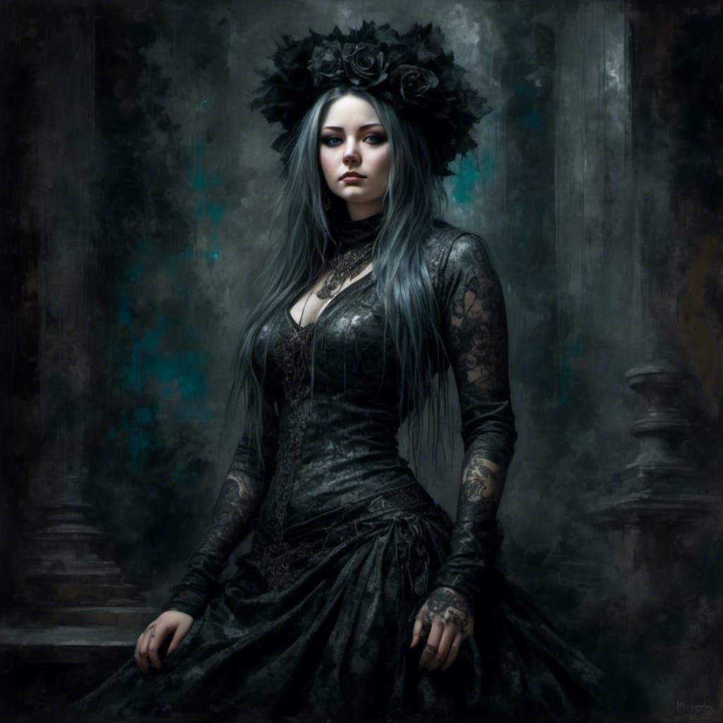 Goth Woman Portrait with Fractal Wallpaper
