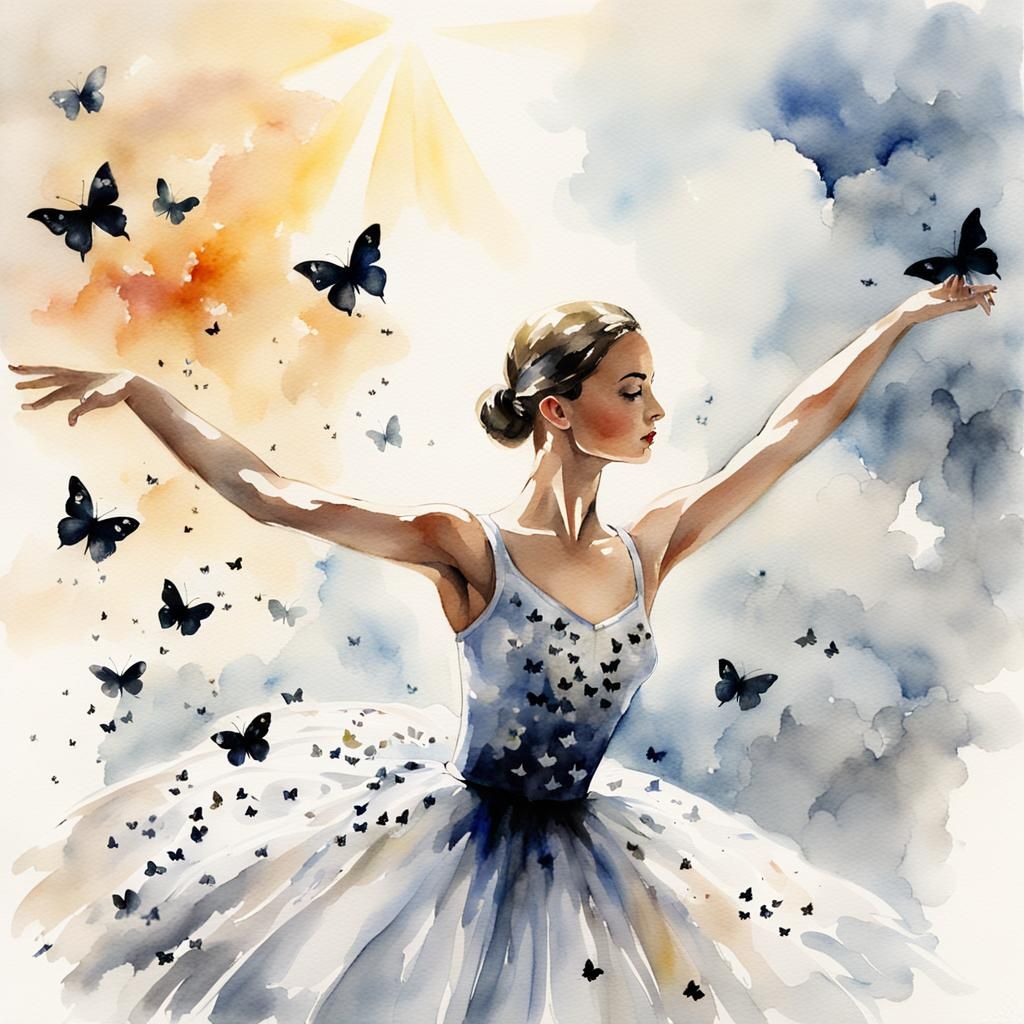 Watercolor Ballerina in Butterfly Dress
