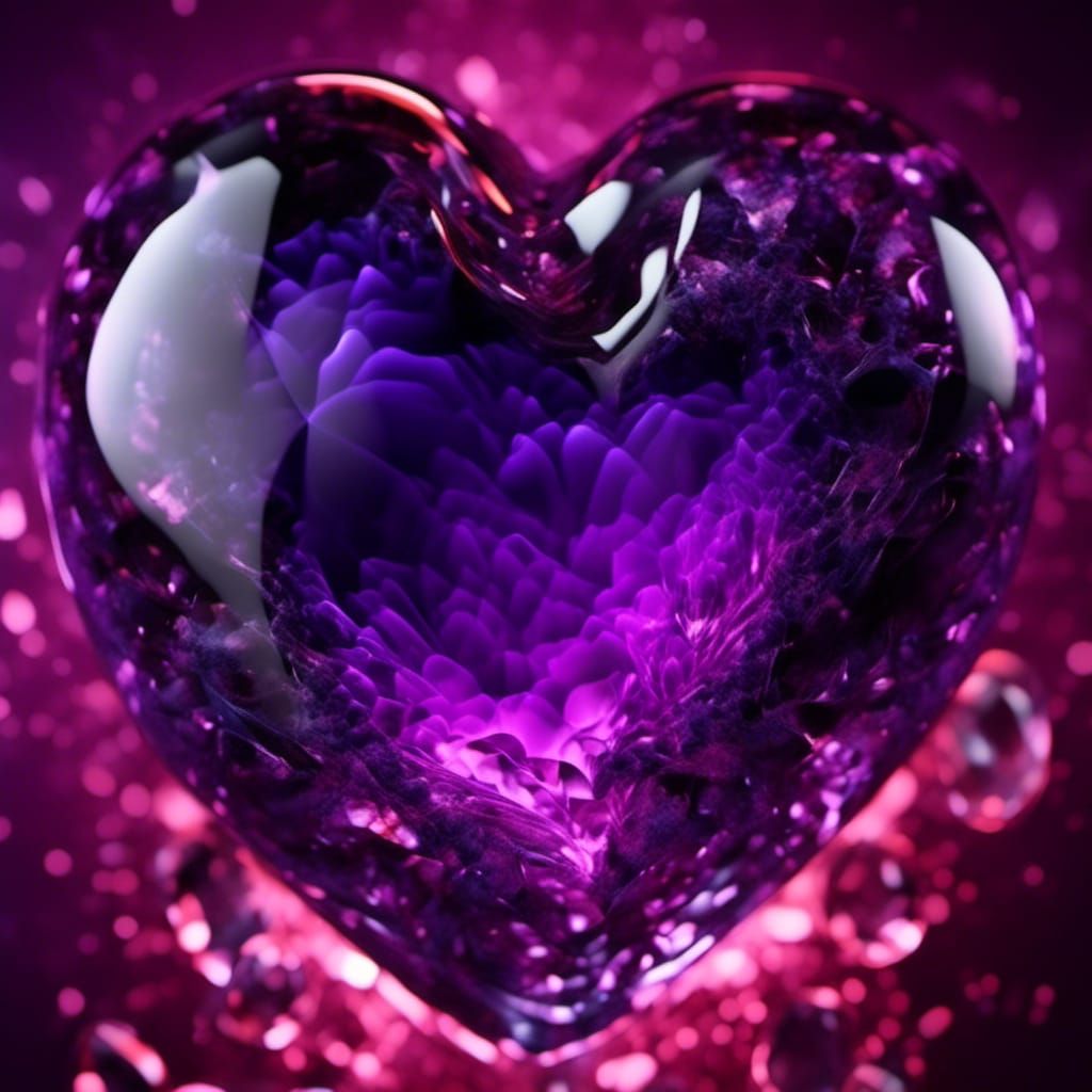 Hyper-realistic Purple Smoke in Cracked Crystal Heart