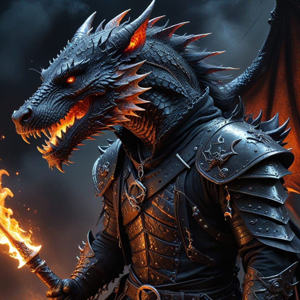 Mystical Wererat Rides Dragon in Dark Fantasy Style