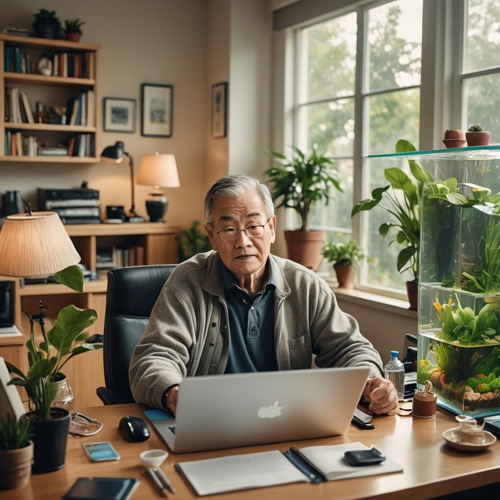 Boomer E-learning in Home Office, Professional Photo