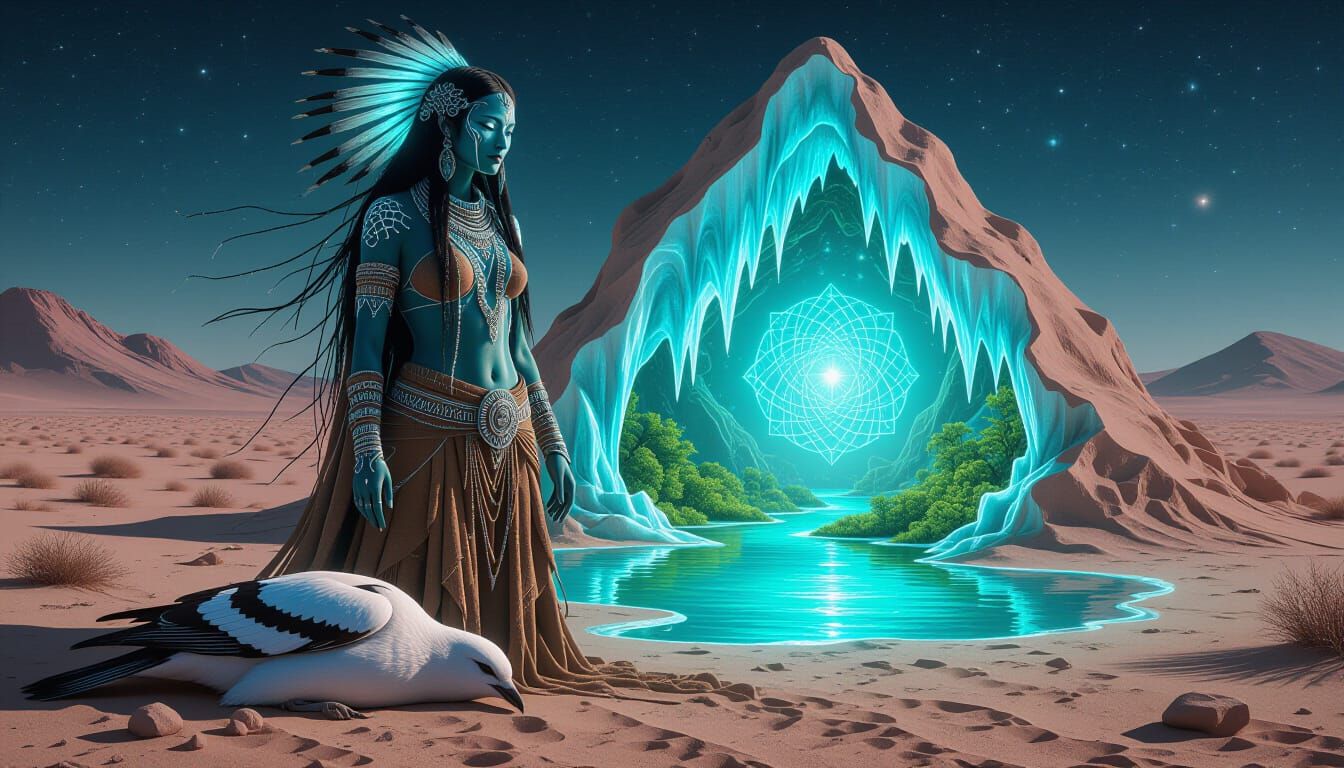 Mystical Shaman with Inner Bioluminescent Oasis