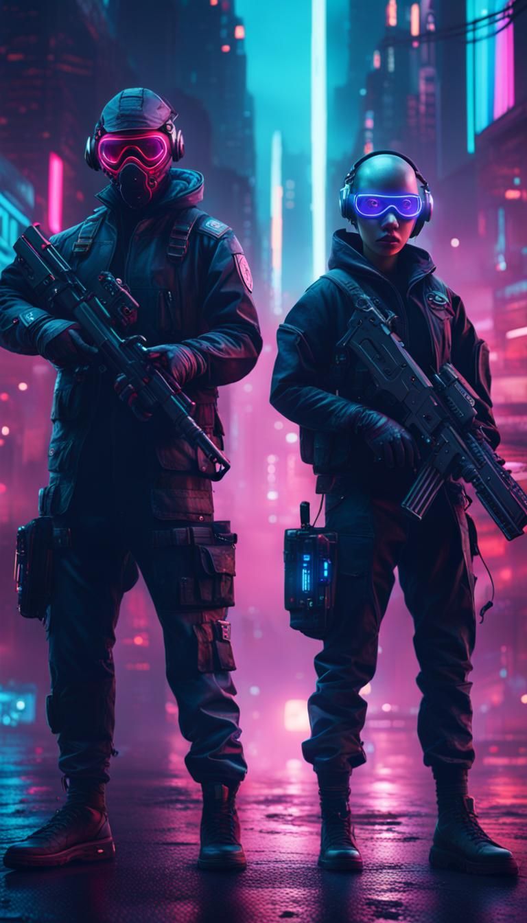 Cyberpunk Gang in Sci-Fi City at Night