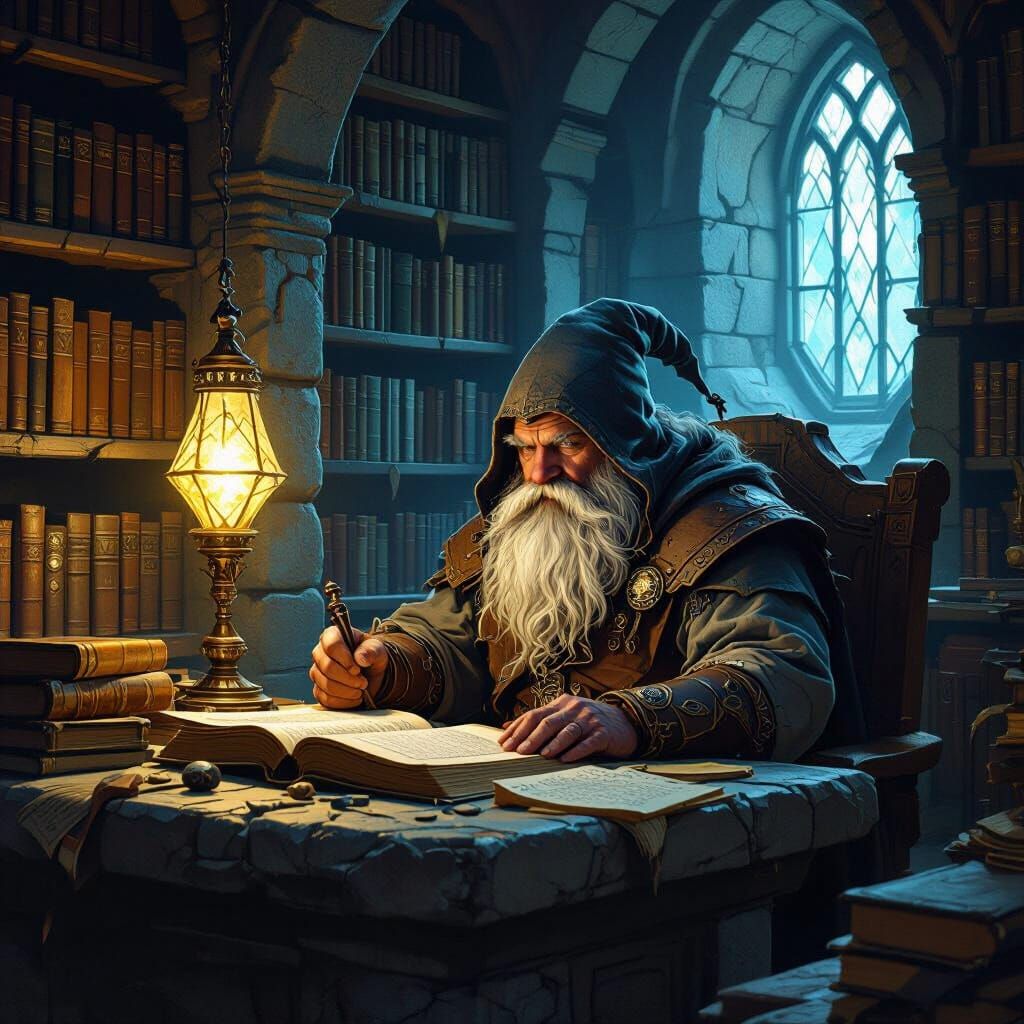 Dwarven Scholar in Hidden Library: Fantasy Art