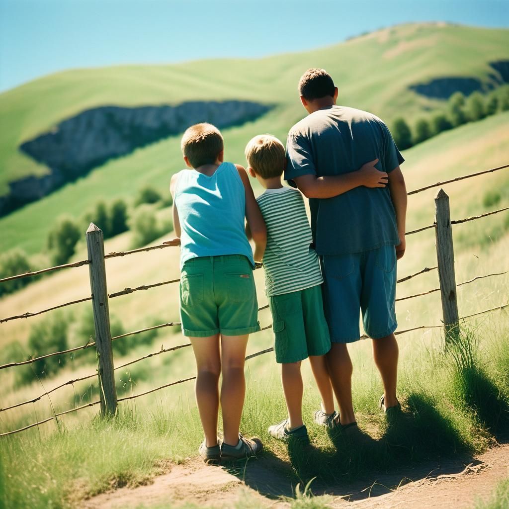 Family Moment in Rustic Summer Landscape