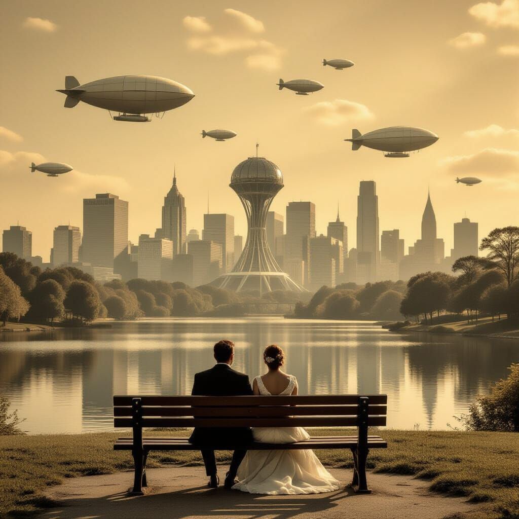 Newlyweds Contemplate Organic Cityscape