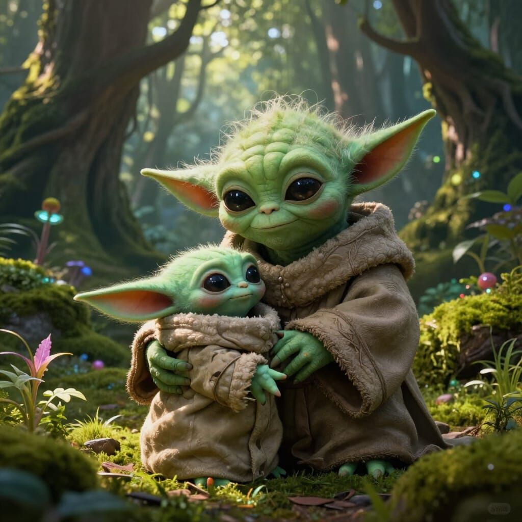 Yoda and Grogu in Enchanted Forest